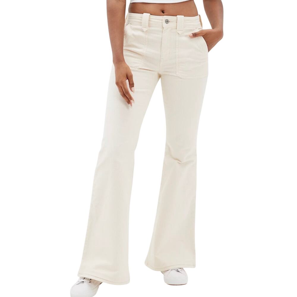 American Eagle Festival Flare Stretch Corduroy Pant Women's 6 Cream Spring NEW